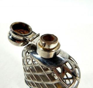 Wonderful Antique Sterling Silver Overlay Flask w/ Hinged Stopper 4