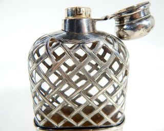 Wonderful Antique Sterling Silver Overlay Flask w/ Hinged Stopper 5