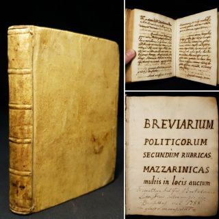 1690 Manuscript Breviarium Politicorum Hand Written Cardinal Mazarin Vellum Rare