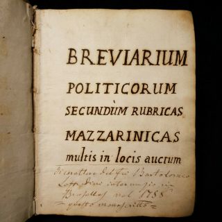 1690 MANUSCRIPT Breviarium Politicorum HAND WRITTEN Cardinal Mazarin VELLUM RARE 6