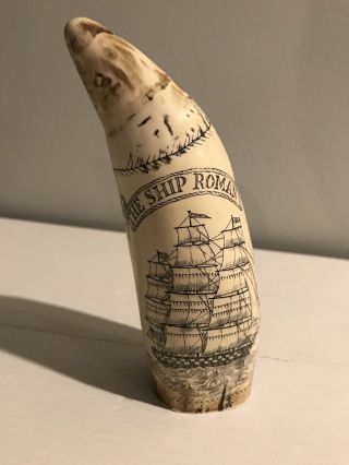 Vintage The Ship Roman Resin Whale Tooth Scrimshaw