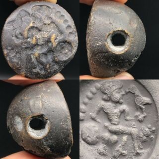 Wonderful Rare Ancient Roman Bronze Seal With Men Bird On Hand Sa75