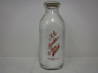 Vintage 1qt A.  E.  Scudder & Son Dairies Milk Bottle,  Painted Post Ny