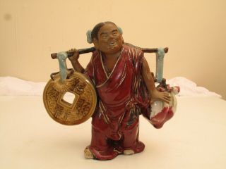 Vintage/antique Chinese Glazed Ceramic Buddha Statue - Marked Good Luck Money