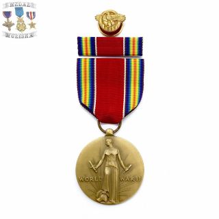 Wwii Us Victory Medal Ribbon Bar Honorable Discharge Ruptured Duck Lapel Pin 01