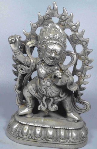 Ancient Collectable Miao Silver Carve Tibetan Buddha Pray Peach China Old Statue