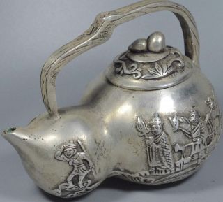 Collectable Miao Silver Carve Journey to the West Wukong Noble Gourd Tea Pots 3
