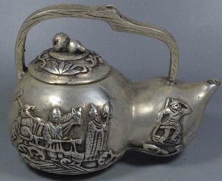 Collectable Miao Silver Carve Journey to the West Wukong Noble Gourd Tea Pots 4