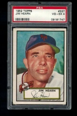 1952 Topps Jim Hearn 337 York Giants High Graded Psa 4 Vintage Card