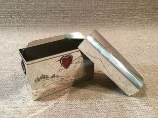 950 Sterling Silver Bridge Playing Card Box Enamel Heart Spade Clubs Diamond