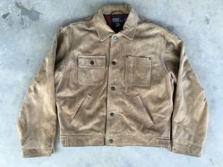 Vintage Polo Ralph Lauren Suede Jacket Sz.  M Mens Sport Plaid Lined Rrl Leather