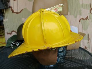 Vtg 1965 1966 Cairns & Brother Yellow Leather Model 5a Firefighter Helmet