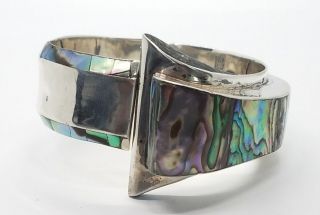 Vintage Antique Hecho En Mexico Jb Sterling Silver 925 Abalone Inlay Bracelet