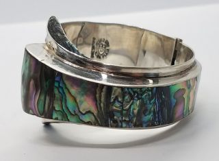 Vintage Antique Hecho En Mexico JB Sterling Silver 925 Abalone Inlay Bracelet 2