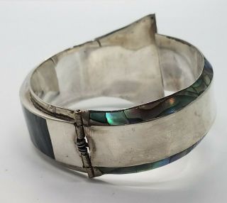 Vintage Antique Hecho En Mexico JB Sterling Silver 925 Abalone Inlay Bracelet 3