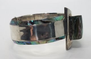 Vintage Antique Hecho En Mexico JB Sterling Silver 925 Abalone Inlay Bracelet 4