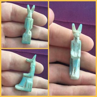 Rare Ancient Egyptian Blue Cat Amulet.  300 Bc