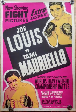 1946 Joe Louis V Tami Mauriello Fight Film Poster (40 " X 60 ") Rare Find