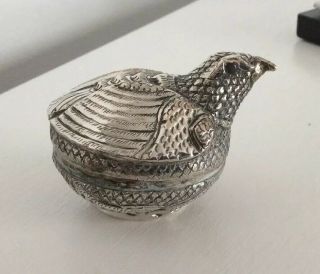 Vintage 900 Silver Bird Partridge Betel Nut Box 48g