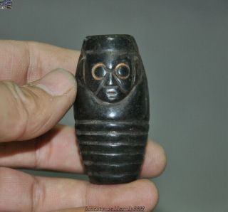 China Feng Shui Old Jade Hand Carved Beast Face Exorcism Dzi Bead Amulet Pendant