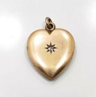 Antique Victorian 10k Yellow Gold Diamond Heart Locket Charm Pendant