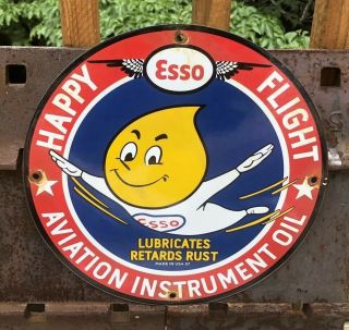 Vintage Esso Happy Motoring Porcelain Pump Plate Sign With Waving Boy " Usa 57 "