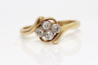A Unique Antique Art Deco 18ct Gold & Platinum 0.  12ct Diamond Cluster Ring