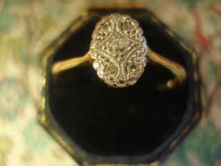 Pretty & Fine Antique Art Deco: 5 Sparkling Diamonds Platinum & 18ct Gold Ring