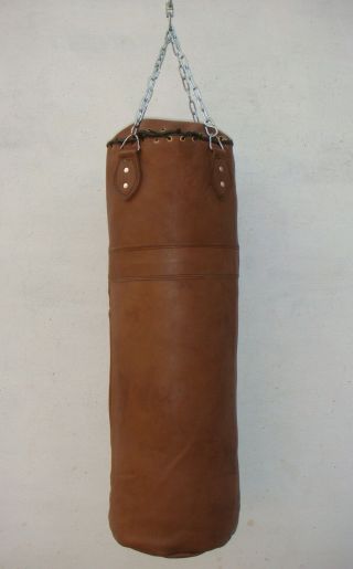 VINTAGE | TAN LEATHER BOXING GYM TRAINING PUNCH BAG & BOXING GLOVES - RETRO 3