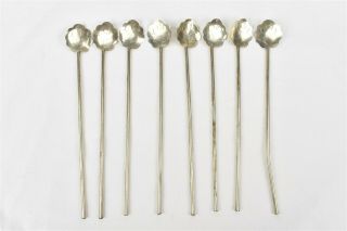 Vintage Sterling Silver Ice Tea Straws Stirring Leaf Spoons Stamped Mexico 8pc