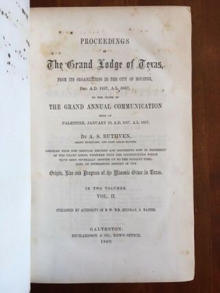 Rare 1860 Proceedings Of The Grand Lodge Of Texas Freemasons Masonic Galveston