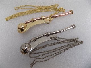 Brass Boatswain Whistle 5 " With Chain Bosun Call Pipe Nautical - Set Of 2 Chain