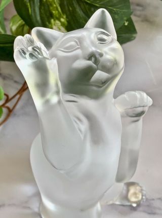 Rare Lalique French Crystal Laughing Cat " Chat Rieur "