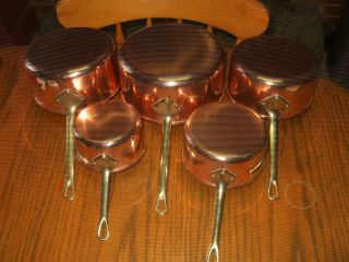 Vintage French Set Tournus Copper Cuisine Kitchen Sauce Pans Tin Lined