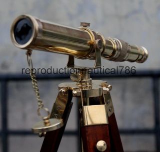 3Vintage Solid Brass Telescope With Wooden Tripod Nautical Navy Ship Telescope 6