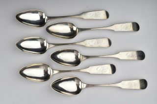 Set Of Six Early American Coin Silver Tablespoons By Hayes & Adriance