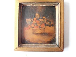 Antique Theorem oil painting miniature mid 1800 ' s basket of fruit fine detail 2