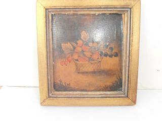 Antique Theorem oil painting miniature mid 1800 ' s basket of fruit fine detail 7