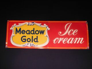 Rare Vintage Meadow Gold Ice Cream Tin Sign - " Stout Sign Co. ,  St.  Louis "