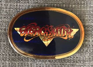 Vintage 1978 Aerosmith Logo Belt Buckle Blue Reflective With Wings Pacifica Mfg