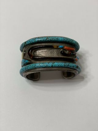 Vintage Old Pawn Santo Domingo Bracelet With Mosaic Inlaid Turquoise
