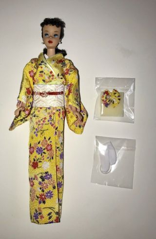 Mattel Vintage 1960 Brunette Ponytail Barbie In Handmade Kimono By Midori