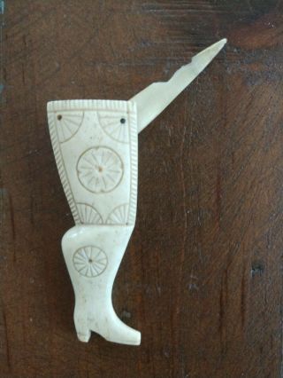 Antique Sailor Maritime Scrimshaw Boot - Needle - - Folk Art 2