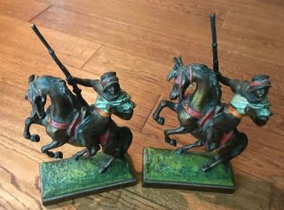 Paul Herzel Antique Pair Bedouin On Horseback Orientalist Bronze Clad Bookends