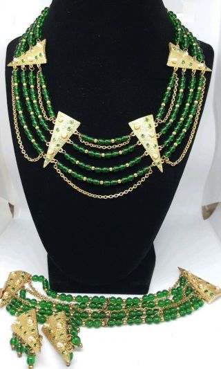 Vintage Hobe Signed Art Deco Necklace,  Bracelet And Earring Set