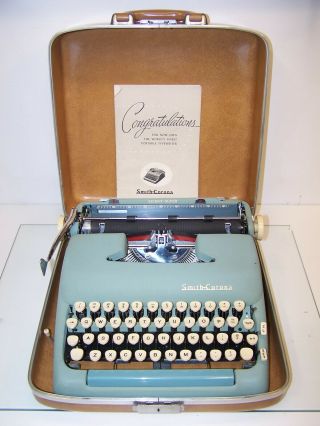 Antique 1956 Blue Smith Corona Silent Model Vintage Typewriter