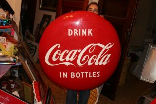 Large Vintage 1954 Coca Cola Soda Pop Gas Station 36 " Curved Button Sign