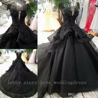 Vintage Gothic Ball Gown Wedding Dresses Sexy Sheer Neck Deep V Neck Bridal Gown