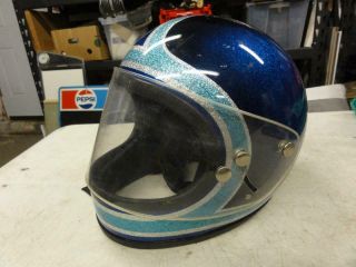 Vintage Blue Metalflake Full Face Motorcycle Helmet Magnum Buco Mchal Bell Ahrma