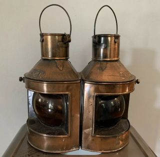 Nautical Lamps Antique Copper Finish Port & Starboard Ship Lanterns Oil Lamps